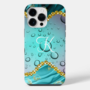Funda Para iPhone 14 Pro Max Monograma gotas de lluvia de fantasía con borde do