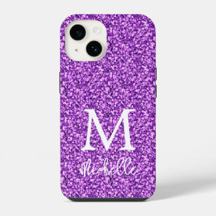 Funda Para iPhone 14 Monograma Inicial de Nombre con Purpurina de Moda