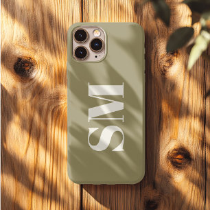 Funda Para iPhone 13 Pro Max Monograma inicial elegante verde oliva
