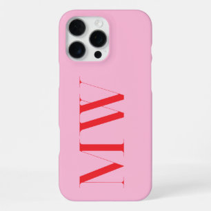 Funda Para iPhone 16 Pro Max Monograma Inicial Minimalista Moderno Rosa Rojo