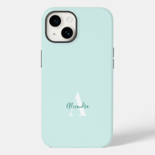 Funda Para iPhone 14 Monograma Inicial Moderno de Menta y Verde