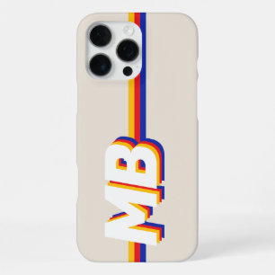 Funda Para iPhone 16 Pro Max Monograma Inicial Personalizado de Rayas Retro
