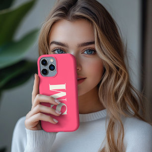 Funda Para iPhone 13 Pro Max Monograma inicial rosa brillante