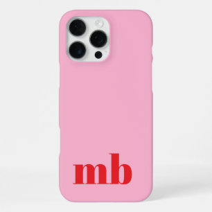 Funda Para iPhone 16 Pro Max Monograma Inicial Rosa Rojo Moderno Minimalista
