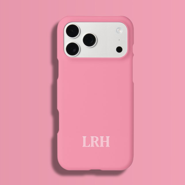 Funda Para iPhone Monograma inicial simple de doble capa moderno ros (Flamingo pink tone on tone monogram iPhone case with a preppy look)