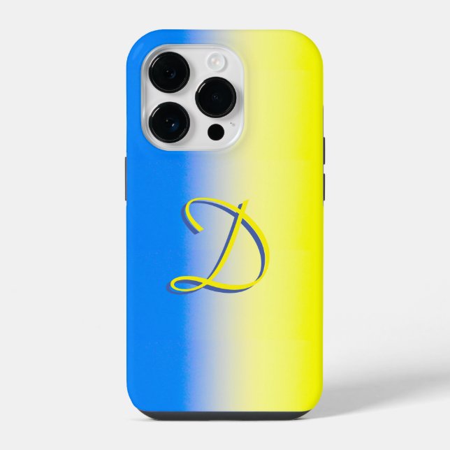 Funda Para iPhone monograma inspirado en Ucrania con gradiente azul  (Reverso )