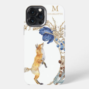 Funda Para iPhone 13 Pro Max Monograma Lindo Zorro Bosque Acuarela Floral Nombr