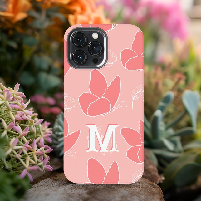 Funda Para iPhone Monograma M Patrón moderno de mariposa rosada de c (Subido por el creador)