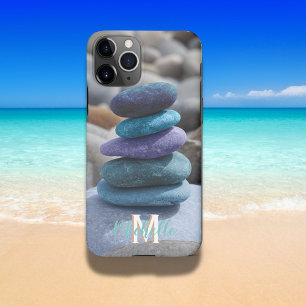 Funda Para iPhone 11Pro Monograma M Rocas Piedras Guijarros Playa Azul Mor