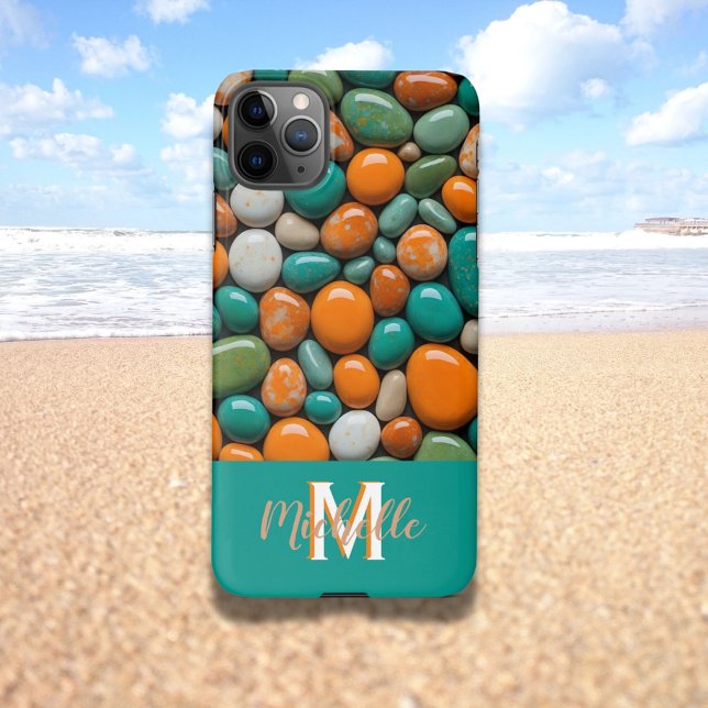 Funda Para iPhone Monograma M Verde azulado de guijarros de piedra d (Subido por el creador)