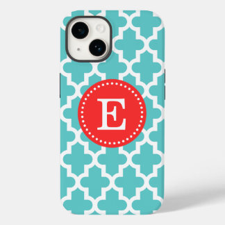 Funda Para iPhone 14 Monograma marroquí turquesa y rojo moderno