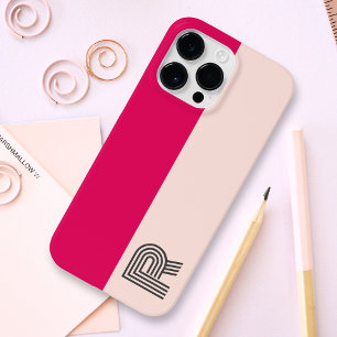 Funda Para iPhone 14 Pro Max Monograma Minimalista de Dos Colores Rosa Frambues