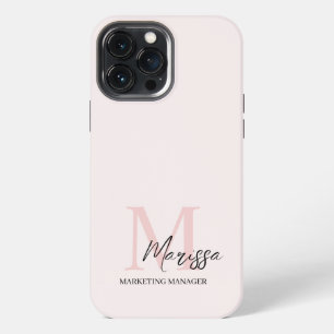 Funda Para iPhone 13 Pro Max Monograma Minimalista Inicial y Nombre Rosa Pastel