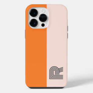 Funda Para iPhone 14 Pro Max Monograma Mínimo de Dos Colores Rosa Naranja Bloqu