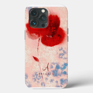 Funda Para iPhone 13 Pro Monograma Moda Rosa Oro y Borgoña Floral