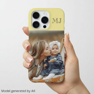 Funda Para iPhone 16 Pro Monograma Moderno 1 Foto Amarillo Suave