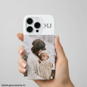 Funda Para iPhone 16 Pro Monograma Moderno 1 Foto Blanco