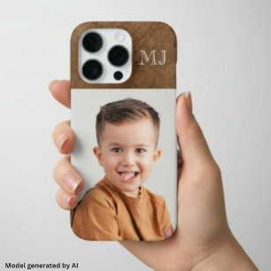 Funda Para iPhone 16 Pro Monograma moderno 1 foto marrón desgastado