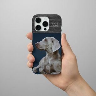 Funda Para iPhone 16 Pro Monograma Moderno 1 Foto Metal Gris Bruñido