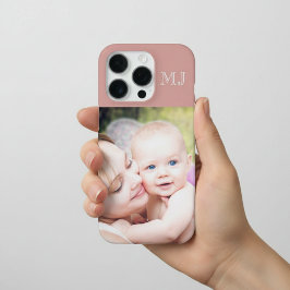 Funda Para iPhone 16 Pro Monograma Moderno 1 Foto Rosa Polvo
