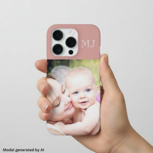Funda Para iPhone 16 Pro Monograma Moderno 1 Foto Rosa Polvo