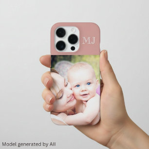 Funda Para iPhone 16 Pro Monograma Moderno 1 Foto Rosa Polvo