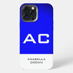 Funda Para iPhone 13 Pro Max Monograma moderno blanco azul liso