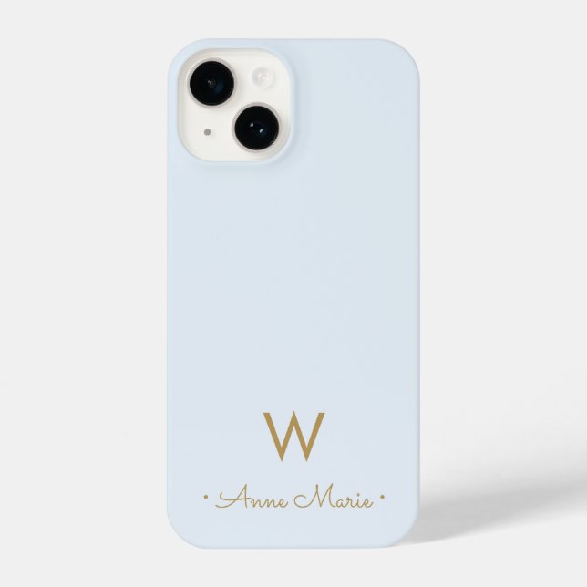 Funda Para iPhone Monograma moderno con guión dorado azul turbio y c (Reverso )