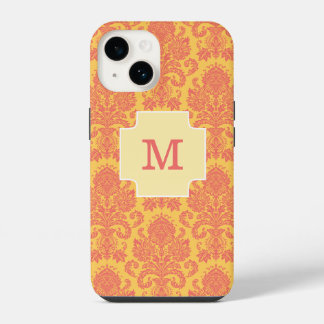 Funda Para iPhone 14 Monograma Moderno Coral Damask Y Sun Personalizado