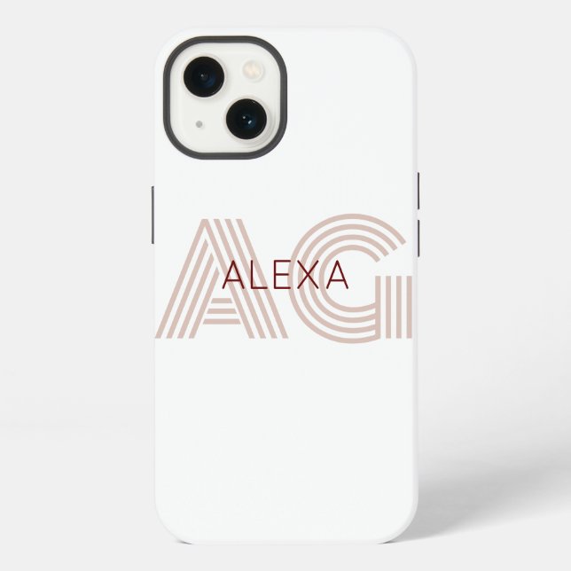 Funda Para iPhone Monograma moderno de beige y vino (Reverso )