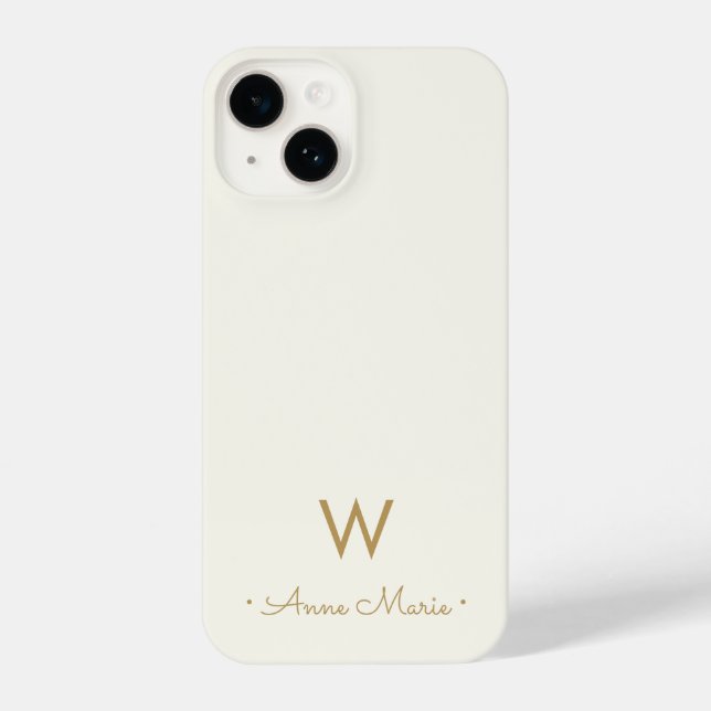 Funda Para iPhone Monograma moderno de guión dorado de marfil (Reverso )
