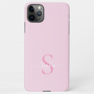 Funda Para iPhone 11Pro Max Monograma moderno de guion rosado con estilo