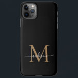 Funda Para iPhone 11Pro Max Monograma moderno de oro negro Nombre de guión fem<br><div class="desc">Monograma de oro negro moderno Nombre de guión femenino Estuche de teléfono</div>