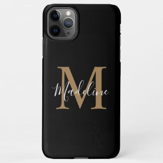 Funda Para iPhone 11Pro Max Monograma moderno de oro negro simple y elegante