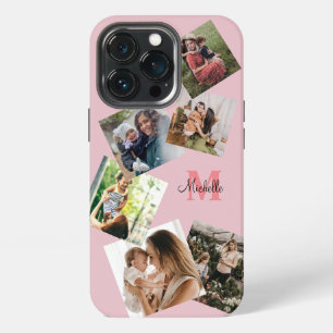 Funda Para iPhone 13 Pro Monograma moderno de rosa sonrosado con varias fot