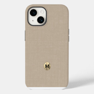 Funda Para iPhone 14 Monograma moderno en oro cepillado sobre lino beig
