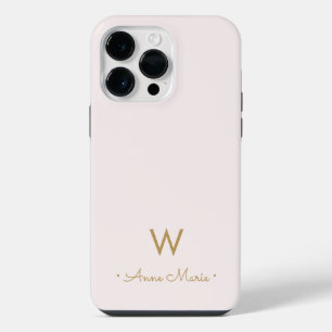 Funda Para iPhone 14 Pro Max Monograma moderno en rosa dorado y letra cursiva