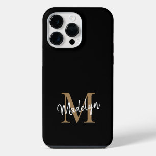 Funda Para iPhone 14 Pro Max Monograma moderno femenino de oro negro Nombre en