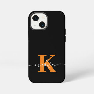 Funda Para iPhone 13 Mini Monograma moderno negro y naranja