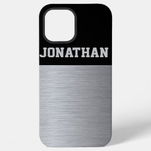Funda Para iPhone 12 Pro Max Monograma moderno negro y plateado