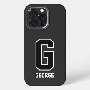 Funda Para iPhone 13 Pro Monograma moderno personalizado de blanco negro pa