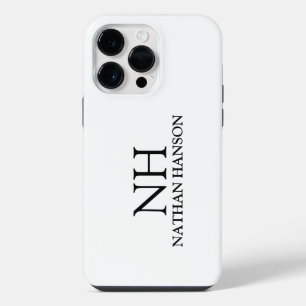 Funda Para iPhone 14 Pro Max Monograma moderno simple en blanco y negro