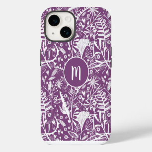 Funda Para iPhone 14 Monograma Morado Botánico