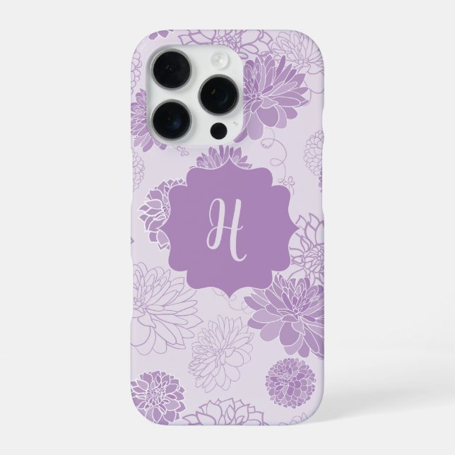 Funda Para iPhone Monograma Morado Floral Elegante (Reverso)