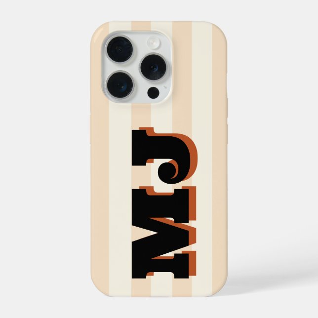 Funda Para iPhone Monograma Negrita Personalizada, Franja Neutral (Reverso )