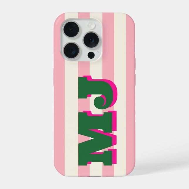 Funda Para iPhone Monograma Negrita Personalizada, Franja Rosa (Reverso )