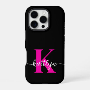 Funda Para iPhone 16 Pro Monograma negro de rosa caliente