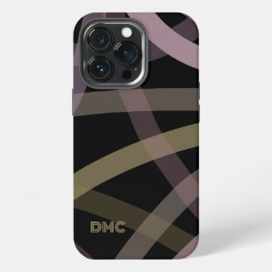 Funda Para iPhone 13 Pro Monograma Negro Dorado Rayas Rosadas Minimalista C