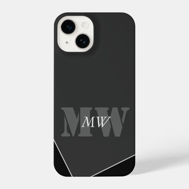 Funda Para iPhone Monograma negro gris artístico moderno (Reverso )