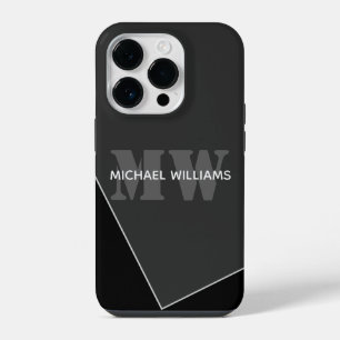 Funda Para iPhone 14 Pro Monograma negro gris artístico moderno